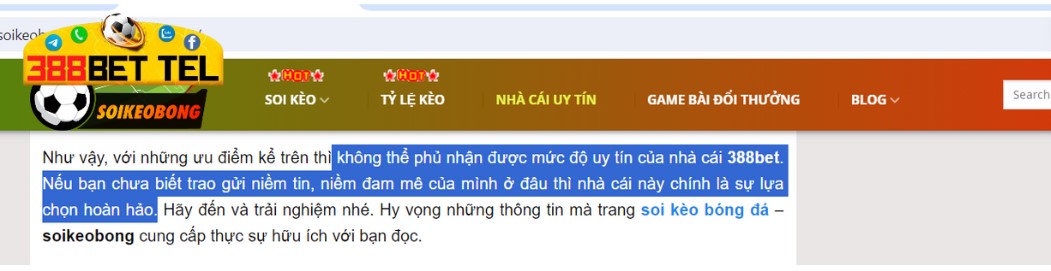 Đánh giá của trang soikeobong về nhà cái 388Bet